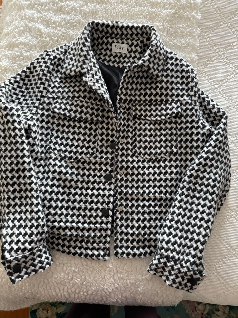 PRIV Black & White Houndstooth Button-Front Jacket